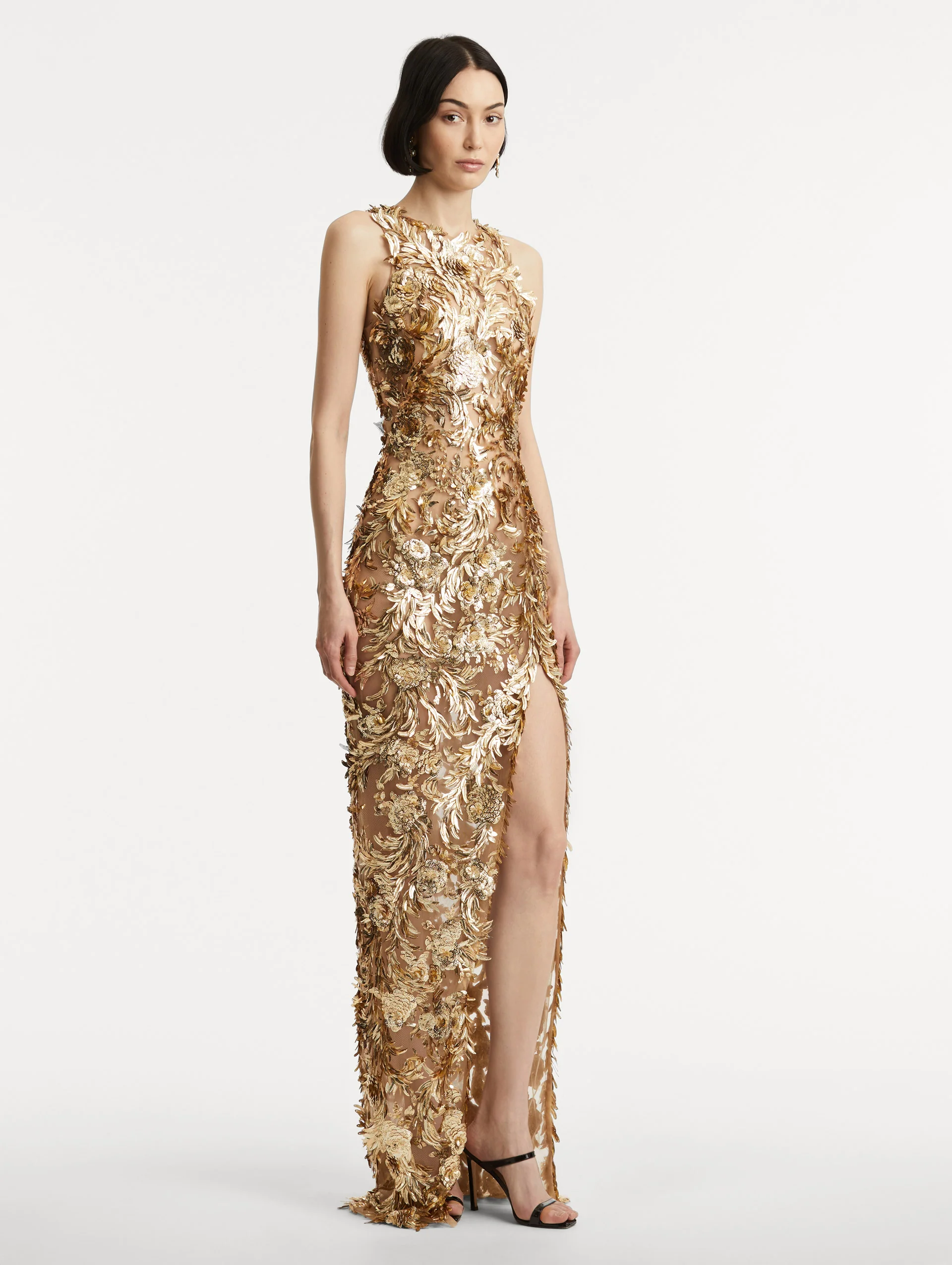 Baroque Sequin Leaves Embroidered Gown - Image 4
