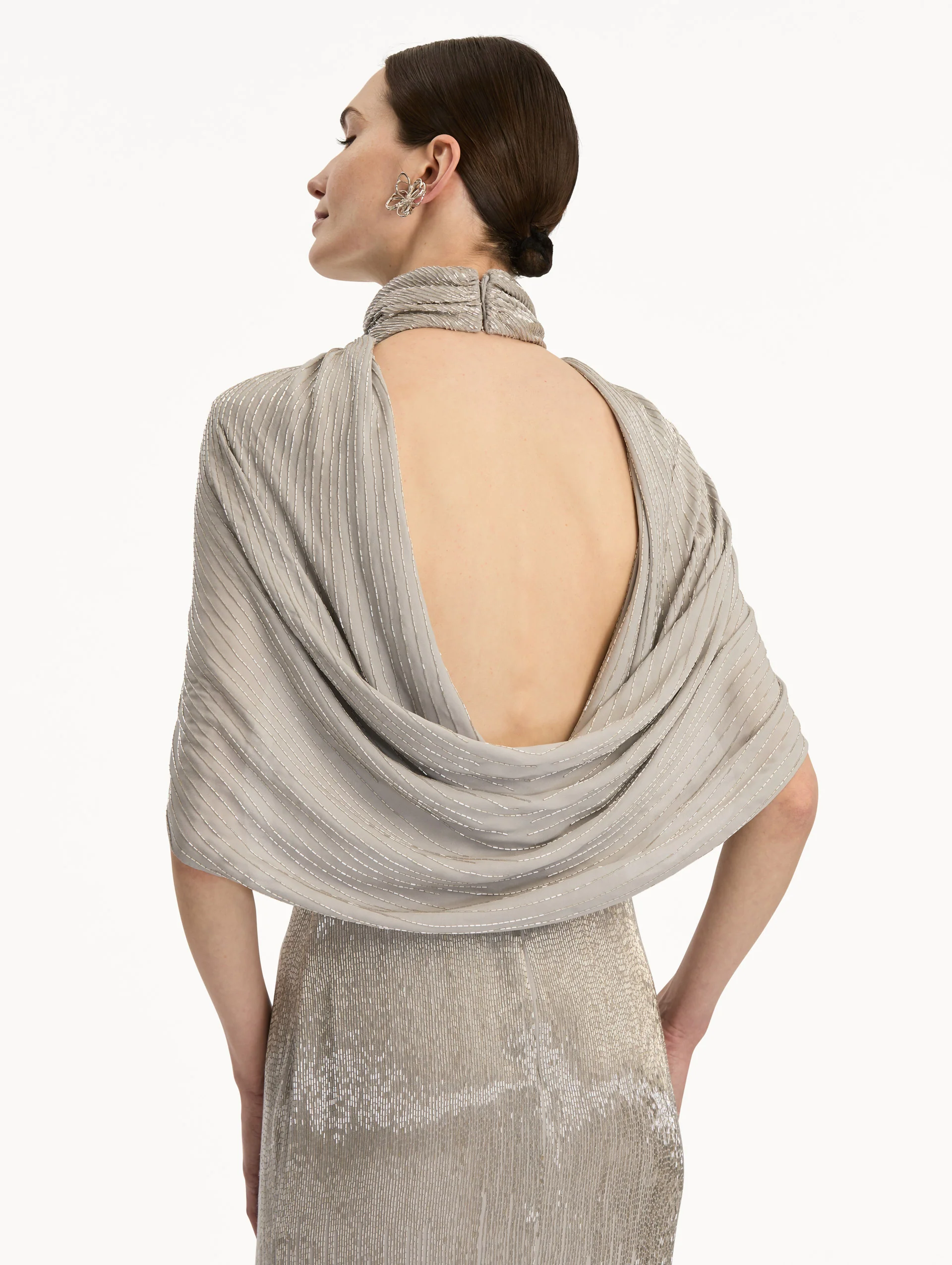 Bugle Bead Lamé Draped Gown - Image 5
