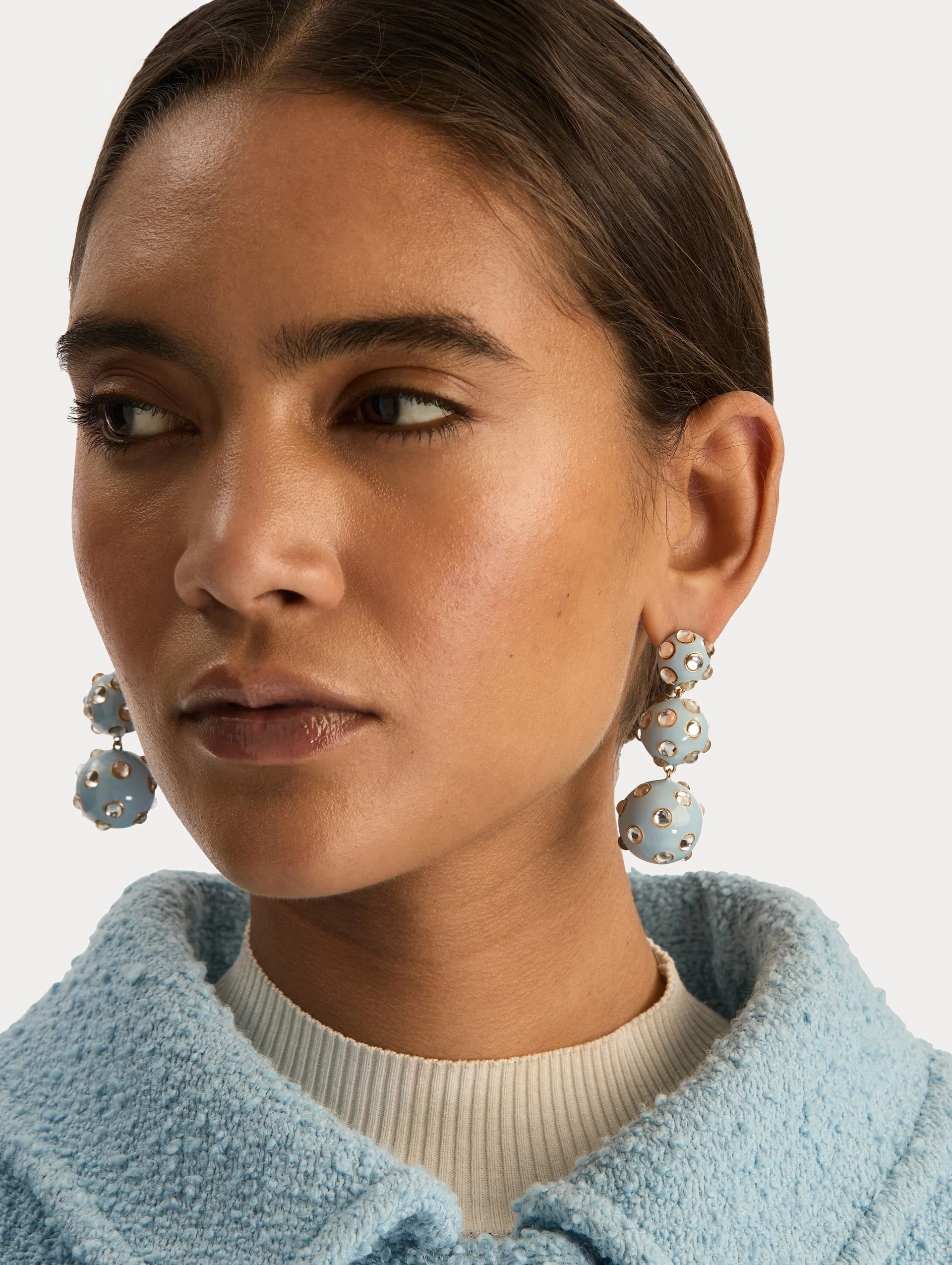 Enamel Cabochon Drop Clip-On Earrings - Image 3