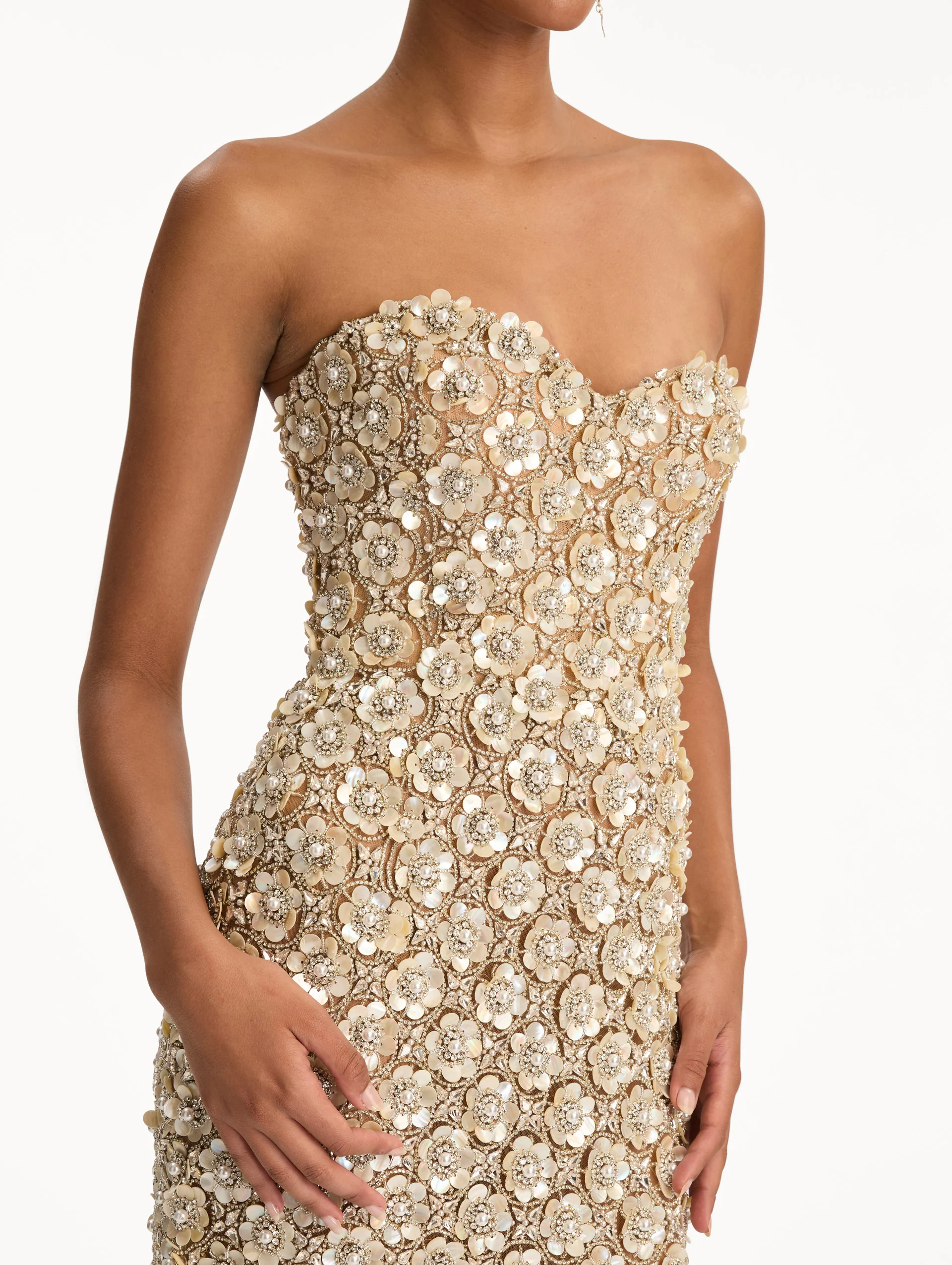 Mother of Pearl Embroidered Column Gown - Image 5
