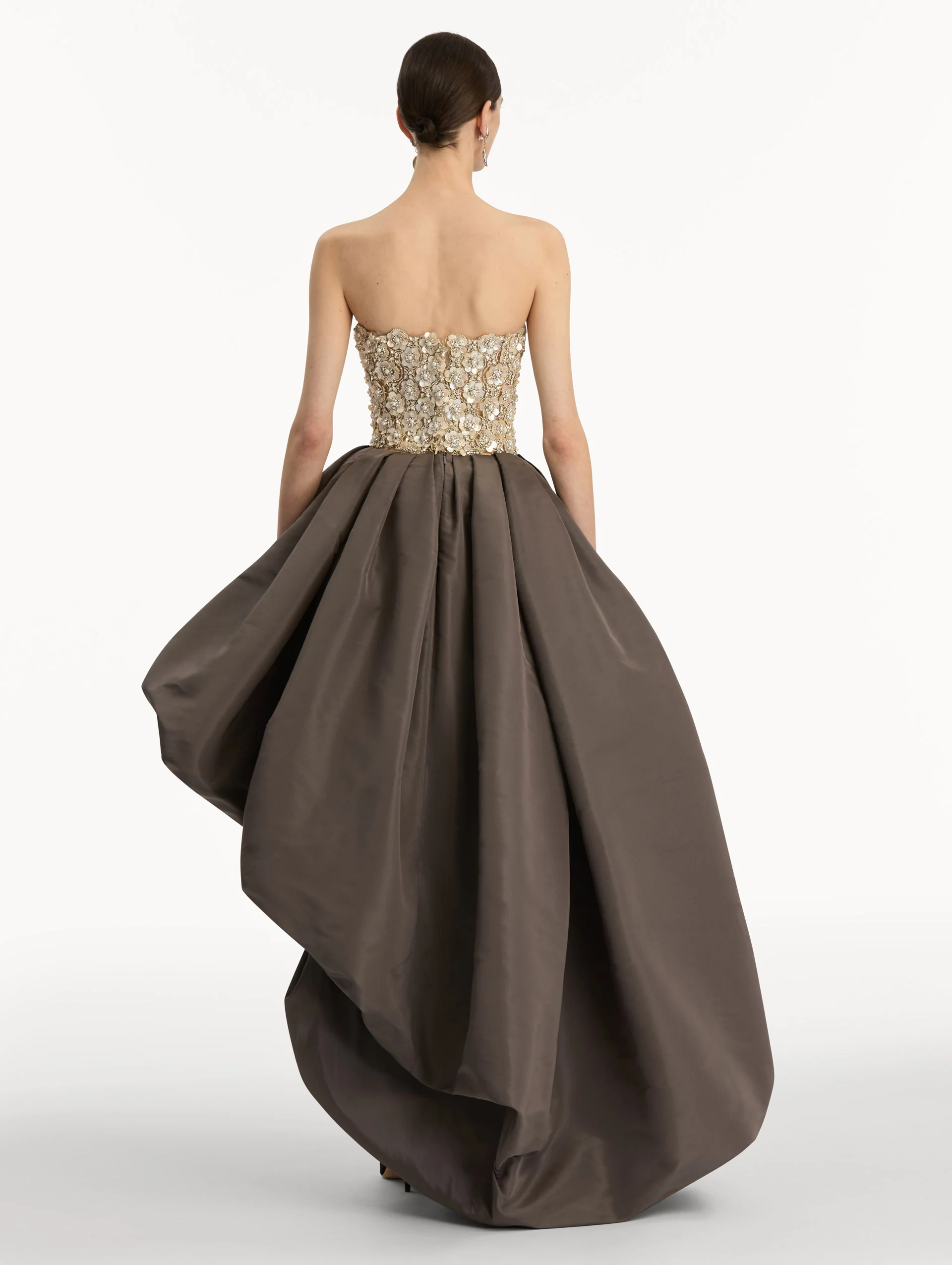 Mother of Pearl Embroidered High-Low Gown - Image 3