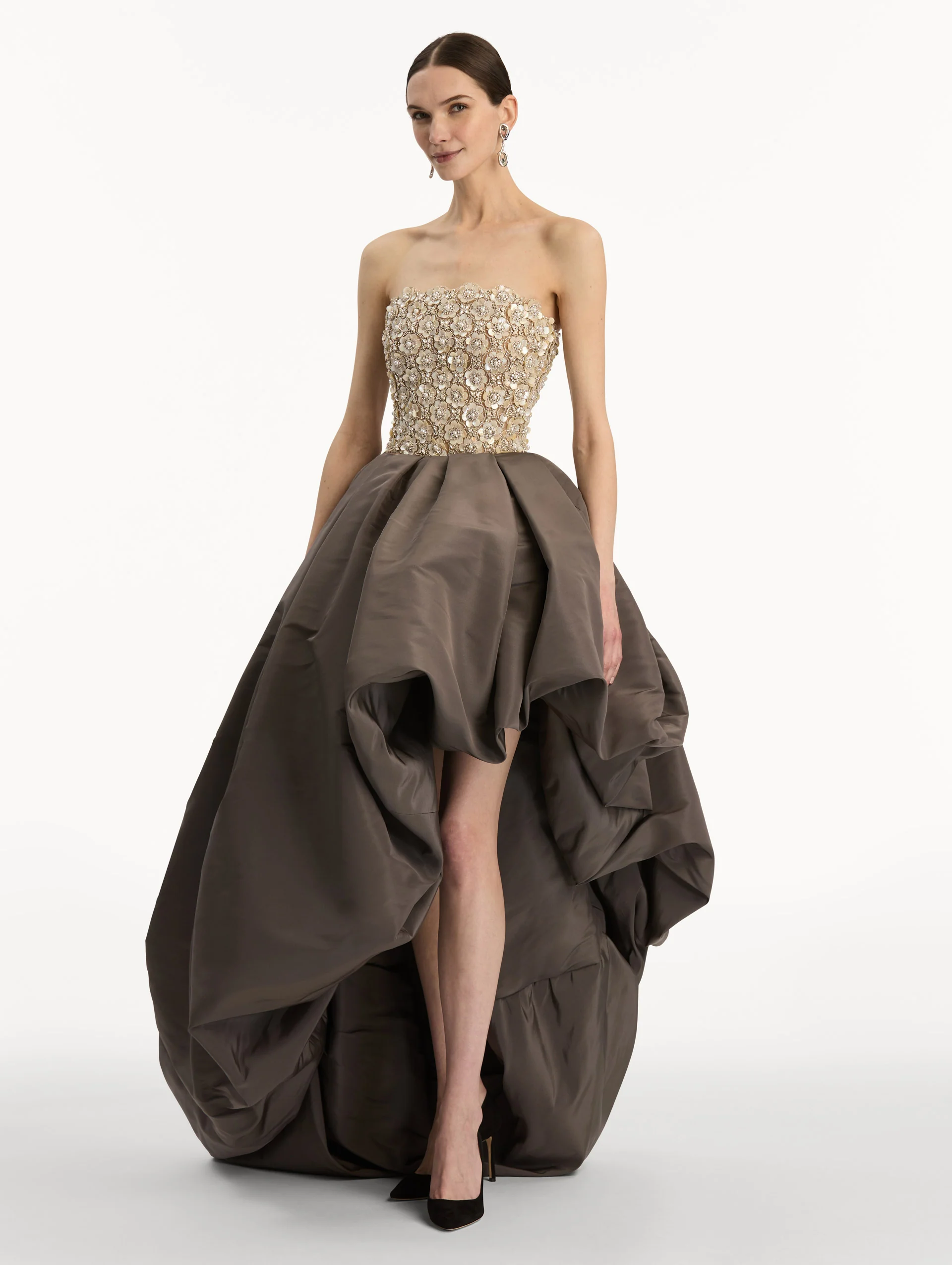 Mother of Pearl Embroidered High-Low Gown - Image 4