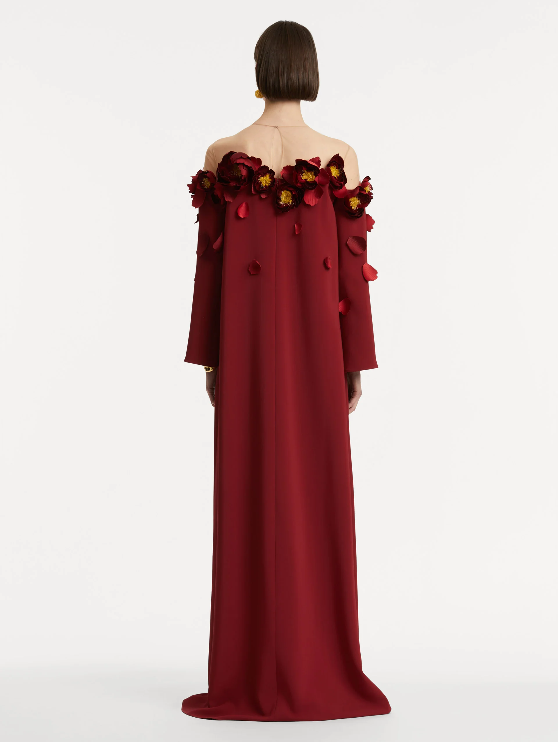 Peony Appliqué Illusion Neck Caftan - Image 3