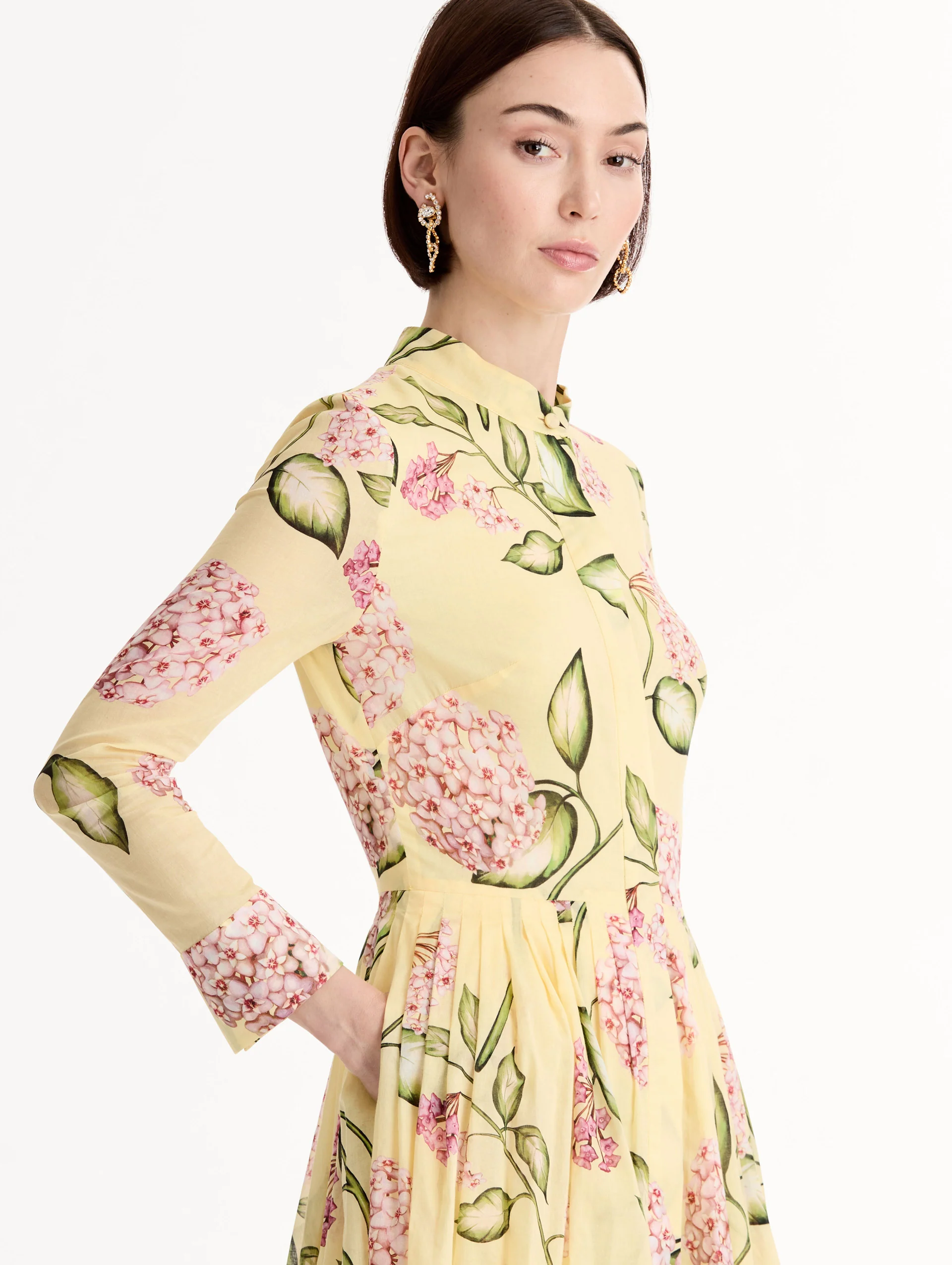 Porcelain Flower Cotton Poplin Long-Sleeve Dress - Image 5