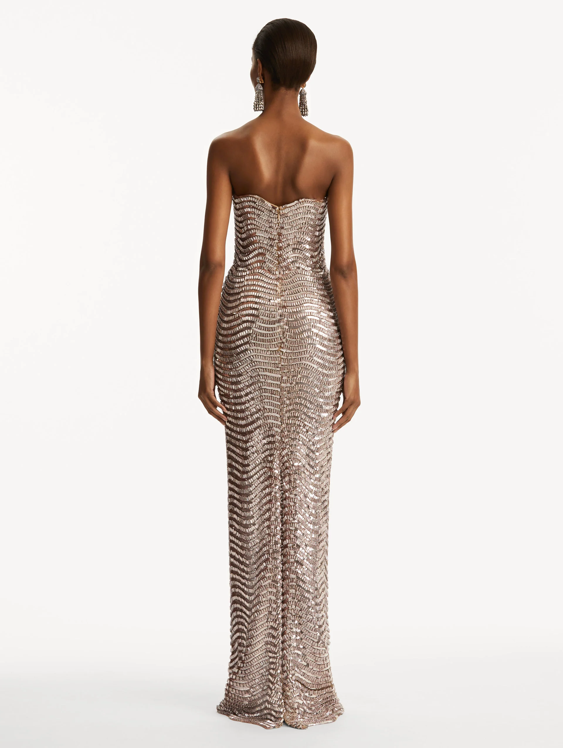 Sequin & Crystal Wave Embroidered Gown - Image 3